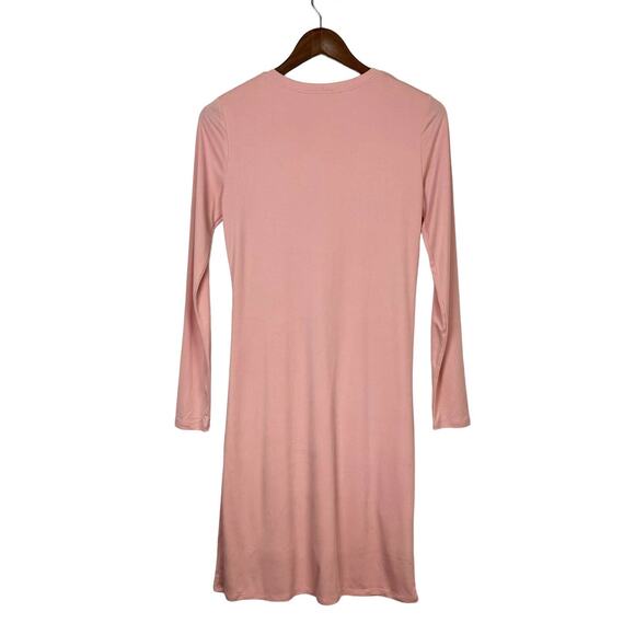 BCBGMaxazria Blush Pink Front Tuck Pleat Soft Rib Long Sleeve Knee Length Dress - Picture 3 of 9